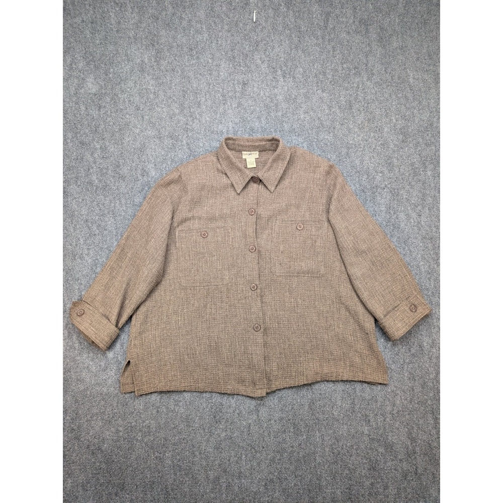Travelsmith Tweed Button‎ Shirt Women's 3X Brown Boho Lagenlook Capsule Textured